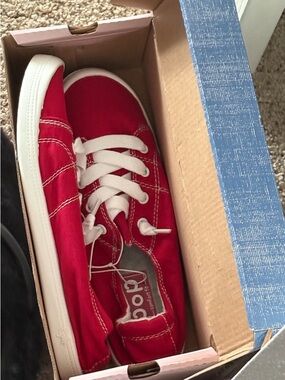 Red Women’s Canvas Sneakers with White Laces - Comfort Fit-  Slip on